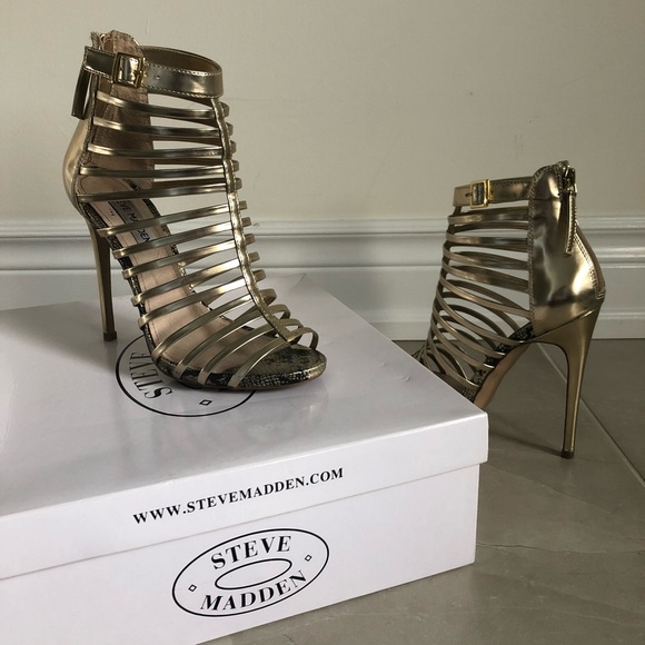 Steve Madden Gold Strappy 5” Heels - Picture 1 of 8